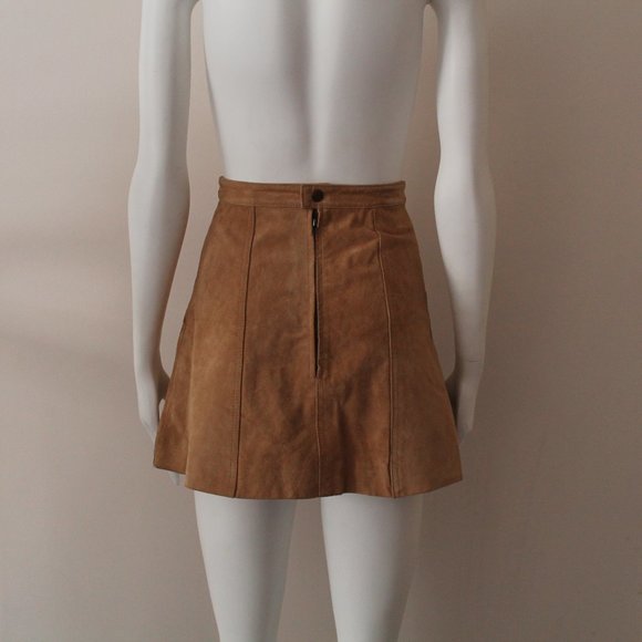 H&M Tan Suede Leather Flared Mini Skirt Size 2 - Picture 3 of 5